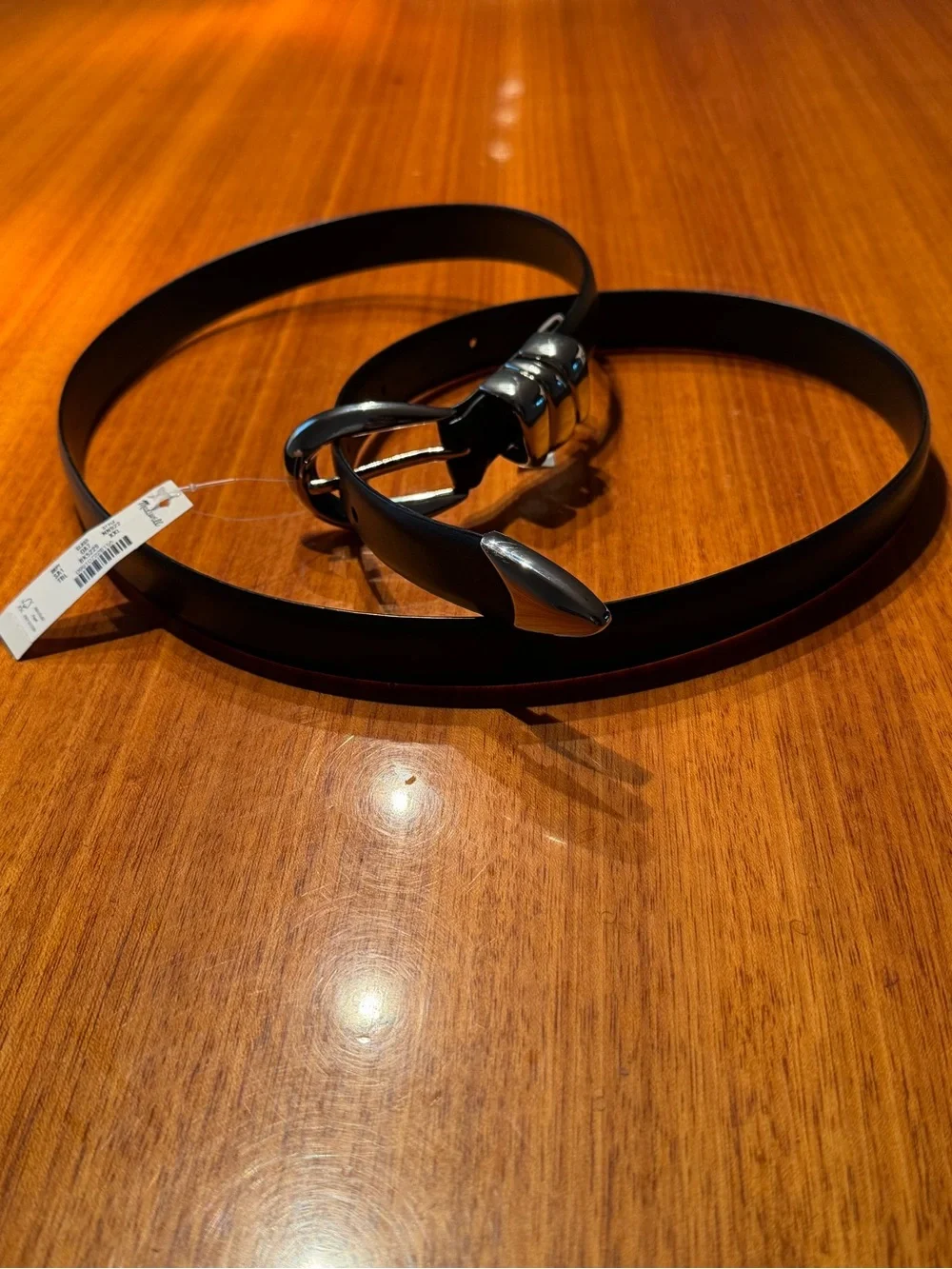 NWT Women’s Madewell Black Leather Belt with Silver Buckle| Sz XXL